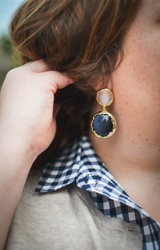 gingham, leopard, fall fashion, navy gingham, fall ready, gingham and leopard, navy earrings
