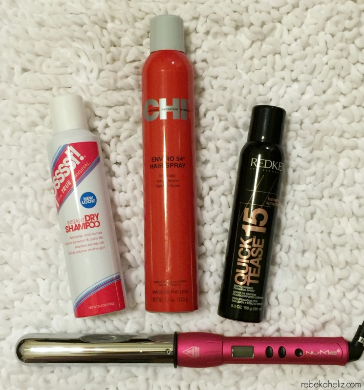 hair products, big curls, psssst, chi hairspray, redken, nume magic wand