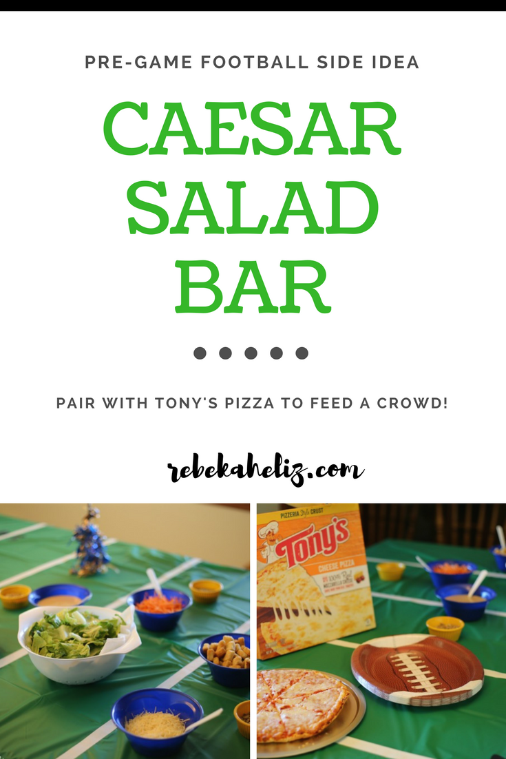 tony's pizza, pizza, cheese pizza, football, football party, caesar salad
