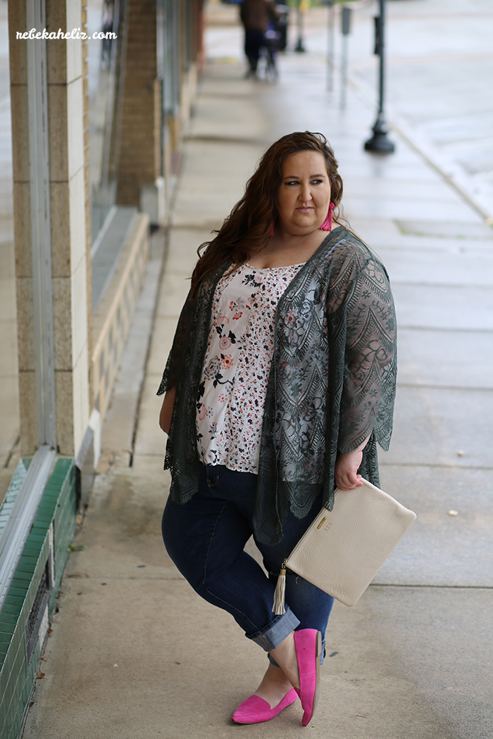 kimono, floral tank, spring, spring style, pink loafers, pink, ootd, wiw, plus size bloggers, plus size fashion, LTKcurves