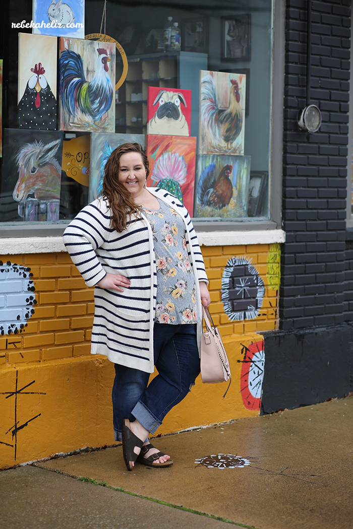 print mixing, stripes, floral, ootd, wiw, plus size style, plus size style, LTKcurves, birkenstocks, old navy style, sole society