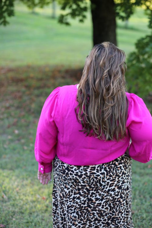 hot pink, leopard, leopard skirt, xoq, eloquii, wear to work, plus size style, curvy style, rebekaheliz style, fall style