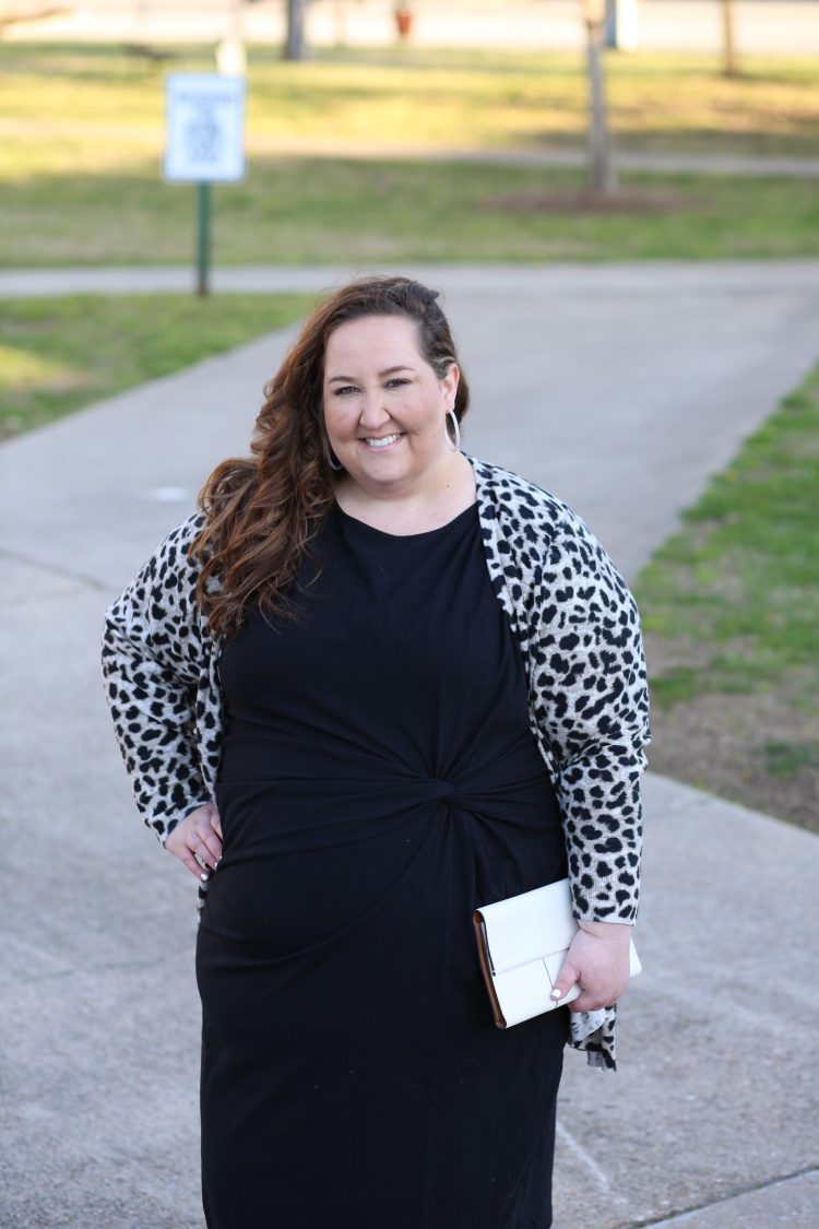 lbd, little black dress, leopard, leopard cardigan, Tory Burch, Uncommon James, spring, spring style, curvy style, plus size fashion, #rebekahelizstyle