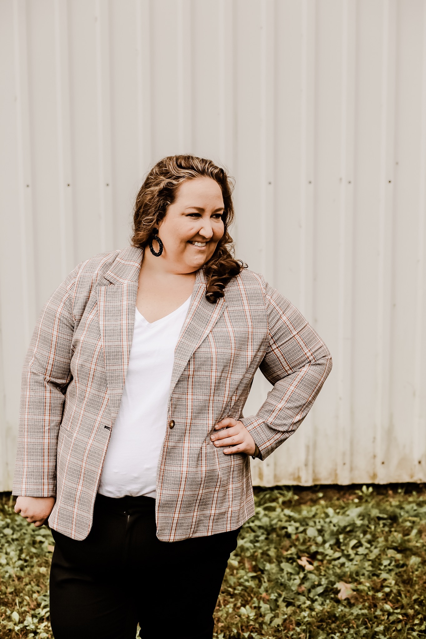 plaid blazer, plus size plaid blazer, plaid blazer outfit, black pants, plus size black pants, ootd, wiw, fall style, #rebekahelizstyle